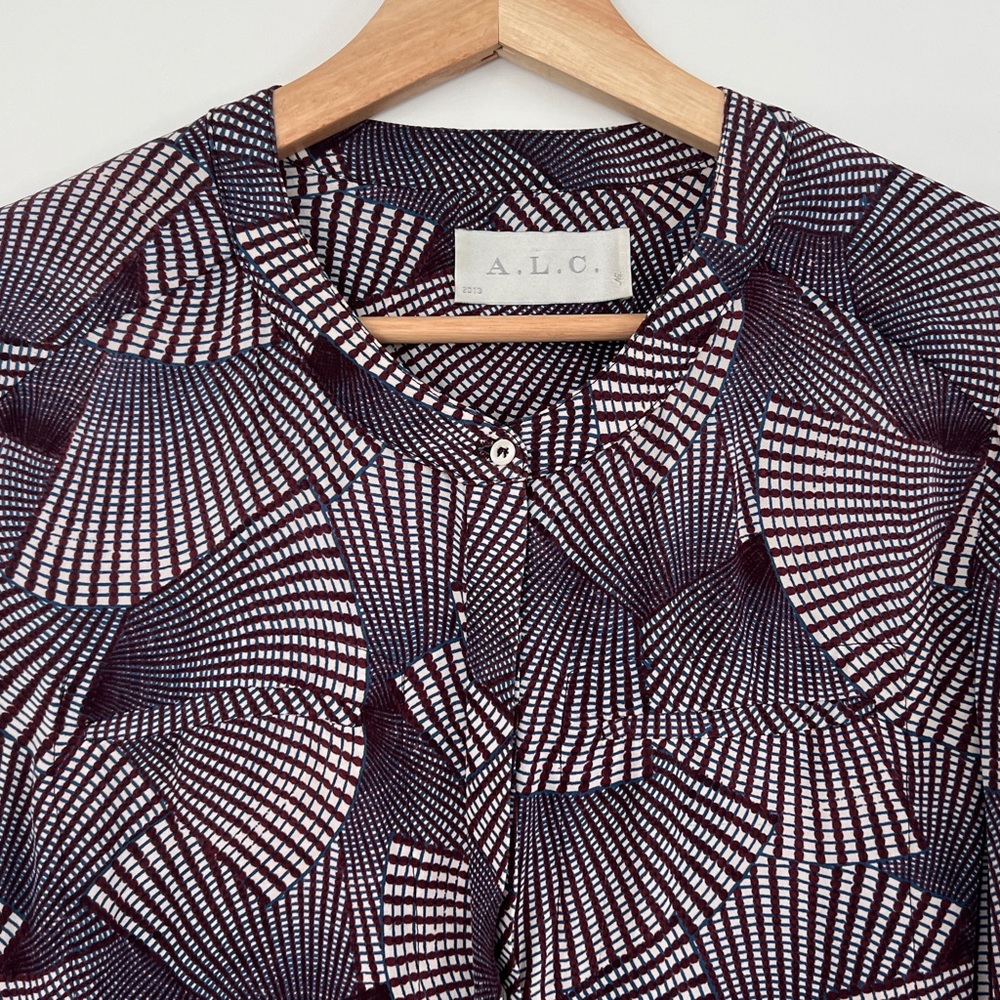 A.L.C. Geometric Fan-Print Silk Blouse